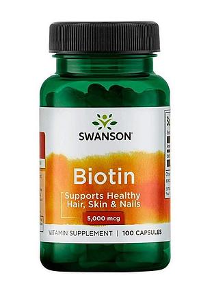Биотин 5000 мкг для волос, ногтей, кожи, мужчин и женщин swanson biotin 5000 mcg 100 капсул