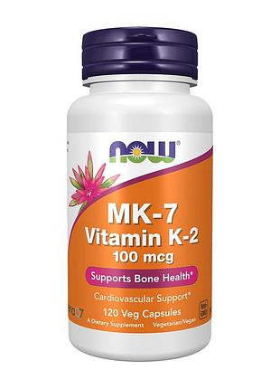 Витамин k2 (mk-7) 100 мкг для костей и взрослых now mk-7 vitamin k-2 120 вегетарианских капсул