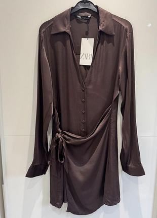 Коротка жіноча сукня zara коричнева віскоза