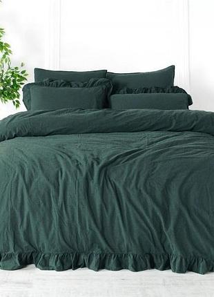 Постільна білизна сімейна 2 підковдри варена бавовна 100% 160×220 limasso exclusive dark green зелена