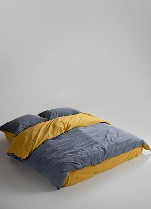 Постельное белье евро вареный хлопок 100% 200×220 limasso essualte honey-castle rok серое желтое