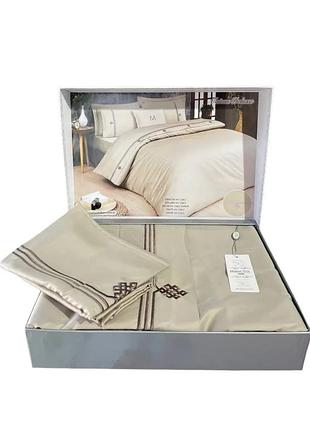 Постільна білизна євро сатин жакард 100% бавовна 200×220 maison d'or beige brown бежева