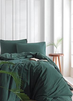 Постільна білизна сімейна 2 підковдри варена бавовна 100% 160×220 limasso standart dark green зелена