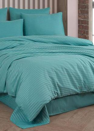 Постельное белье евро сатин страйп 100% хлопок 200×220 cotton shine turkuaz голубое