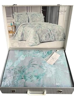 Постельное белье евро тенсел 100% тенсел 200×220 maison d'or lily turquoise серое мятное