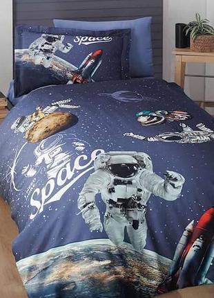 Постельное белье полуторное сатин 100% хлопок 160×220 first choice space синее