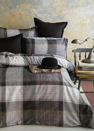Постельное белье евро сатин 100% хлопок 200×220 issimo home dunloe black серое черное
