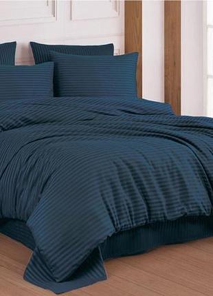 Постельное белье евро сатин страйп 100% хлопок 200×220 cotton shine indigo mavi синее