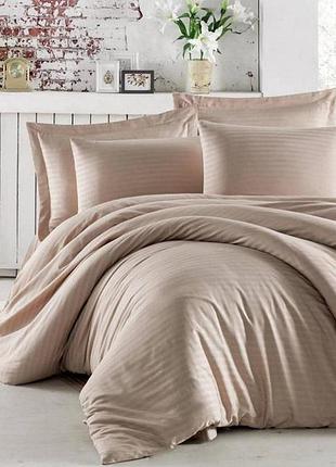 Постельное белье евро с простыней на резинке 100% хлопок 200×220 cotton shine cappucino кофейное бежевое