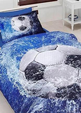 Постельное белье полуторное сатин 100% хлопок 160×220 first choice football синее голубое