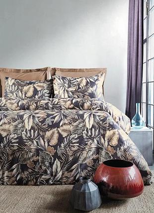 Постельное белье евро сатин 100% хлопок 200×220 issimo home agave кофейное бежевое
