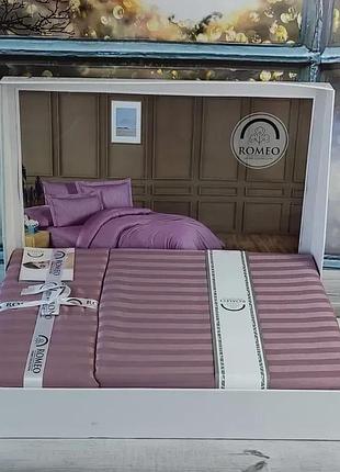 Постільна білизна євро сатин страйп 100% бавовна 200×220 romeo home line murdum лілова