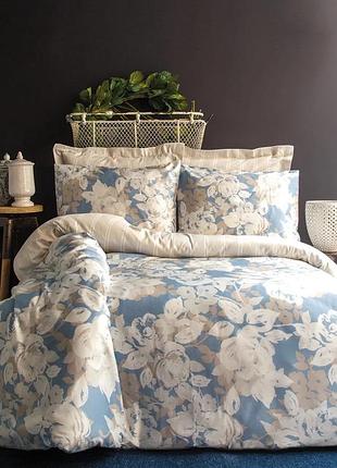 Постельное белье евро сатин 100% хлопок 200×220 issimo home deco rose бежевое голубое