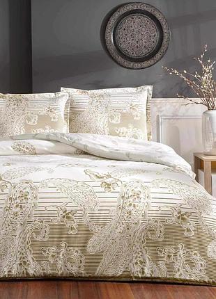 Постільна білизна євро сатин 100% бавовна 200×220 tac paisley gold бежева