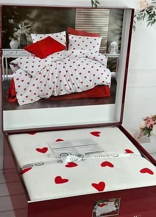 Постельное белье семейное 2 пододеяльника фланель 100% хлопок 160×220 belizza heart красное