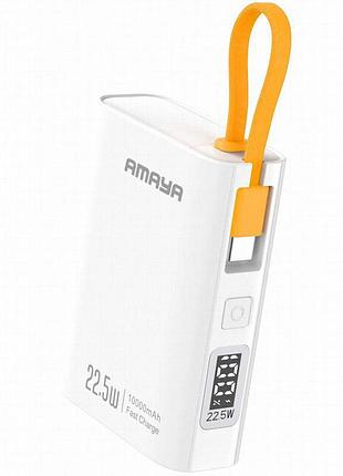 Портативний зп power bank amaya fd50 22.5w with display and cable 10000 mah white