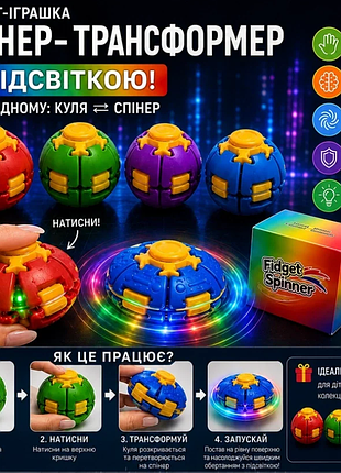 🌈 спиннер-трансформер fidget spinner с подсветкой «2 в 1»