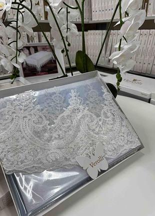 Скатерть силиконовая круглая verolli с кружевом мягкое стекло диаметр 160 см кремовая