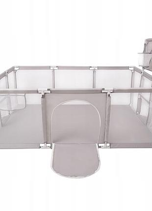 Дитячий ігровий манеж lionelo kids 180×122 см із сітчастими стінками, металевим каркасом і сумкою, сірий