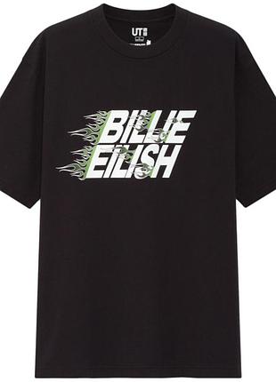 Чорна футболка billie eilish x takashi murakami x uniqlo з логотипом та квітковим принтом унісекс бавовняна оверсайз стильна