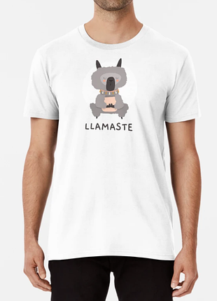 Мужская и женская футболка с принтом llamaste лама белый