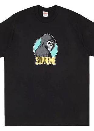 ​футболка supreme reaper черная унисекс с принтом скелета в капюшоне и логотипом supreme 100% хлопок m