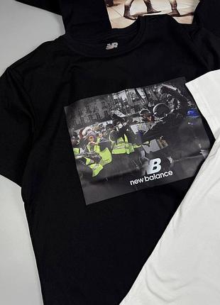 Мужская брендовая футболка new balance ню бэланс черная 100% бавовна высокое качество dtf печать