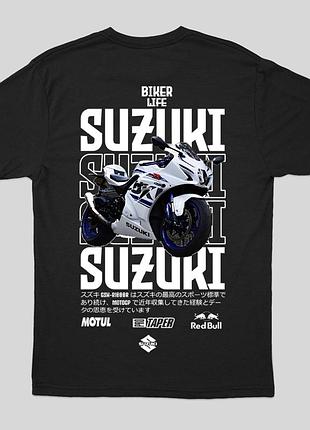 Мужская футболка с принтом мотоциклом suzuki