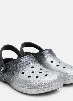 Crocs glitter lined clog  утепленные закрытые тапочки-клоги женские