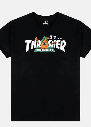 Черная футболка thrasher x toy machine vortex с принтом монстра и логотипом унисекс 100% хлопок l