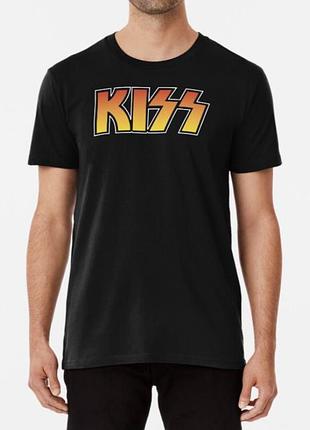 Мужская и женская футболка с принтом kiss черный