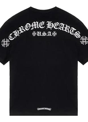 Чорна футболка chrome hearts жіноча бавовняна з вишивкою логотипу та великим написом на спині оригінал