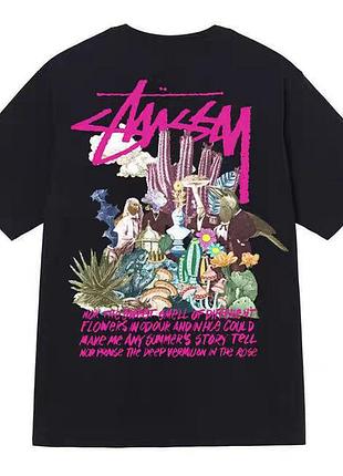 Футболка stussy черная с принтом "psychedelic" для уличного стиля и любителей искусства