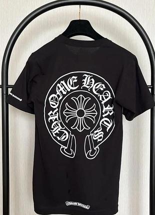 Черная футболка chrome hearts с логотипом цветка и надписью на спине женская хлопковая оверсайз стильная