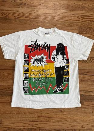 Мужская винтажная футболка stussy bob marley xl белая с принтом в стиле регги и 90-х
