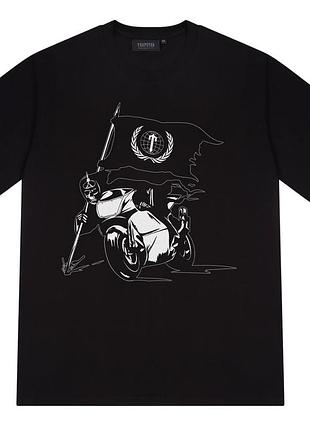 Черная футболка trapstar outlaw с принтом скелета на мотоцикле унисекс 100% хлопок уличный стиль