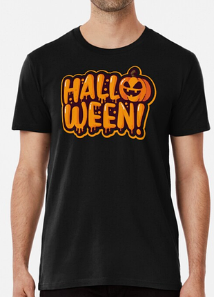 Чоловіча та жіноча футболка з принтом хелловін halloween гарбуз чорний