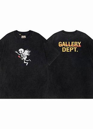 Футболка gallery dept skeleton beach черная оверсайз с принтом скелета и логотипом в стиле 90-х 100% хлопок m