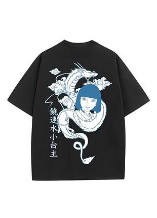Футболка з аніме принтом spirit river (haku, spirited away), чорний