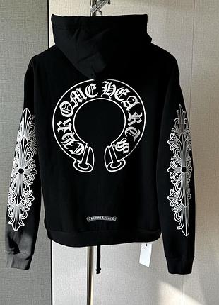 Черное худи chrome hearts horseshoe floral cross с принтом на спине и рукавах