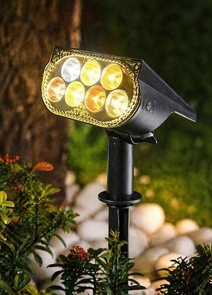 Садовый led светильник на солнечной батарее rgb уличный прожектор для подсветки газона и фасада