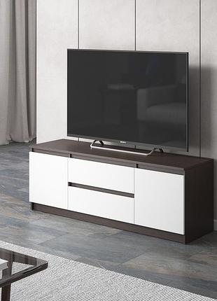 Тумба под телевизор vays, для гостиной, современная, 2 выдвижных ящика и две двери, без ручек r-28 венге темный-белый фасад