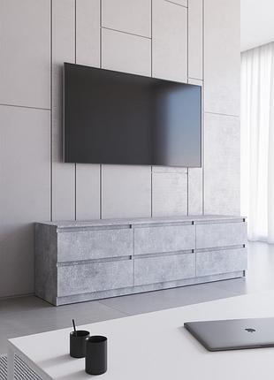 Тумба под телевизор vays r-12 бетон, 6 ящиков без ручек, лдсп, 180×40×53 см