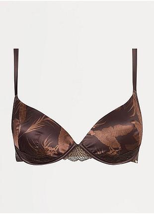 Бюстгальтер entice из коричневого атласа с подкладкой и косточками, модель t-shirt bra 32 c.нюанс