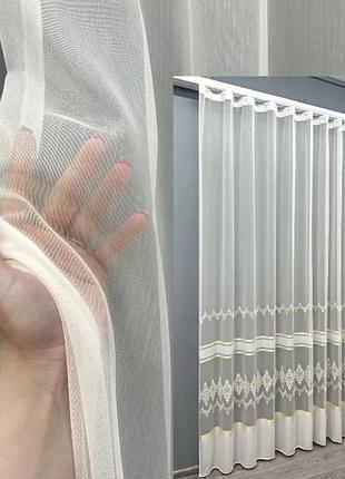 Тюль из ткани бамбук, с вышивкой и люрексом. цвет молочный с золотистым