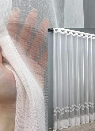 Тюль из ткани бамбук, с добавлением вышивки и люрекса. цвет белый с серым