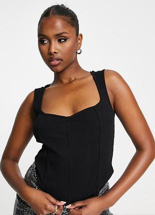 Черный топ в рубчик asos design