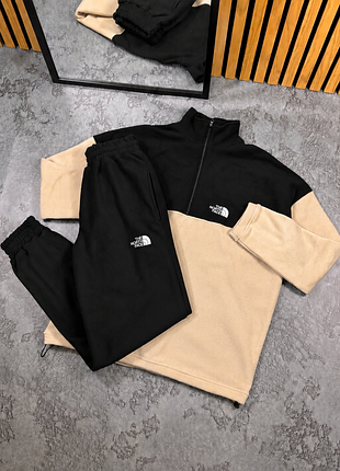 Мужской спортивный костюм зимний the north face бежево - черный на флисе кофта tnf флис + теплые брюки s / m / l / xl / xxl