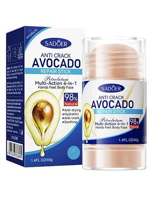 Відновлювальний стік для обличчя, тіла, рук, та ніг 4 в 1 sadoer anti crack avocado repair stick проти тріщин, з авокадо, 40 г