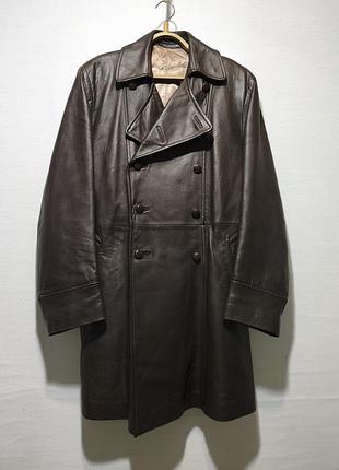 Коричневый кожаный двубортный плащ trench nonpareil made in england 100% кожа унисекс